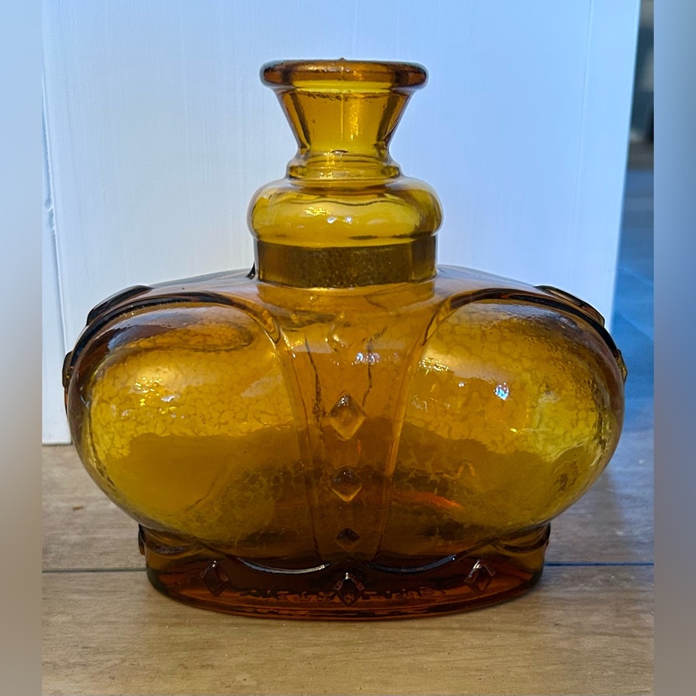 Vintage Victrylite Amber Glass Crown Shaped Bottle